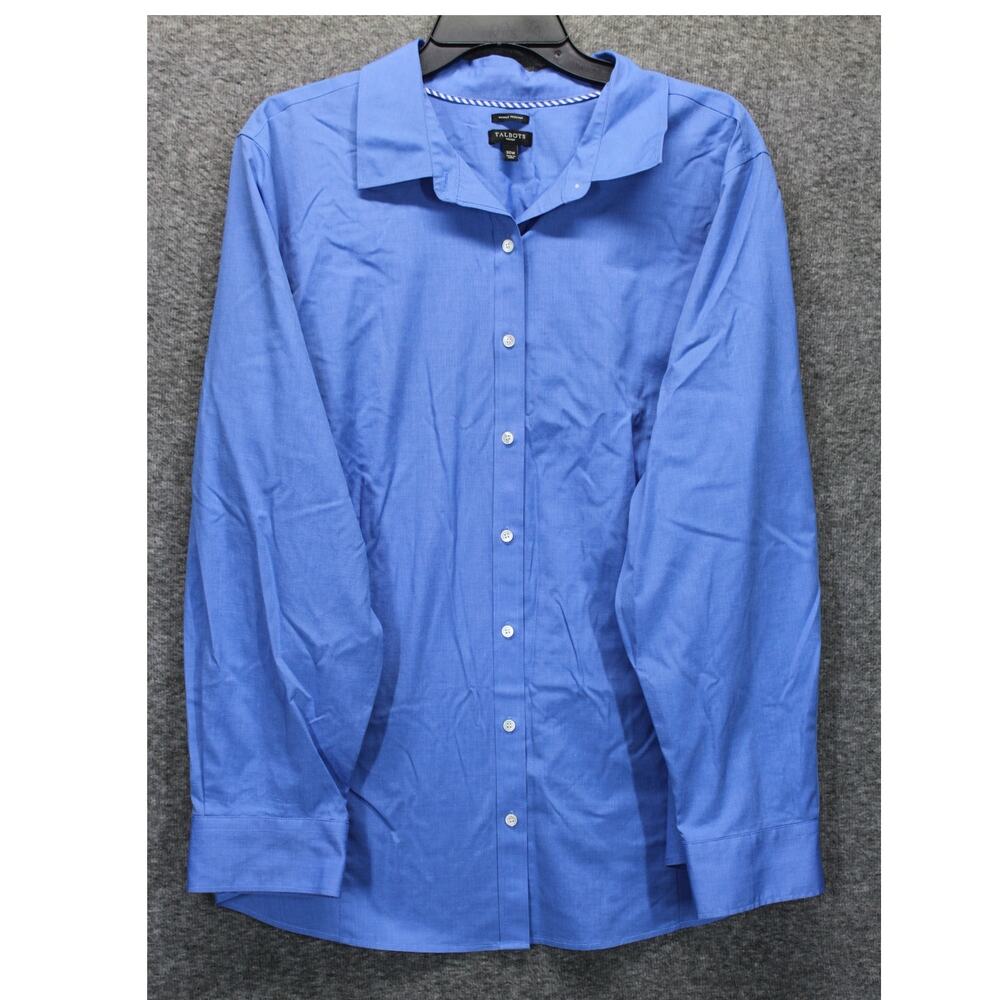 Talbots Top Womens 20W Plus Size Button Shirt Wrinkle Resistant Blue Career